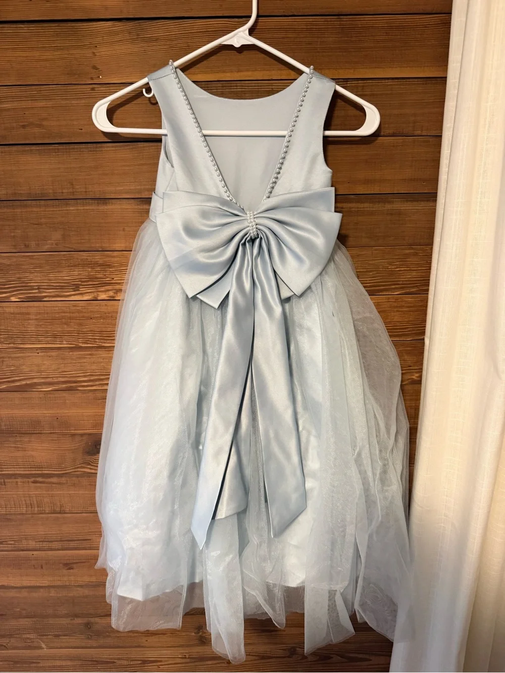 Azazie Light Blue Tulle Flower Girl Dress with Back Bow Accent